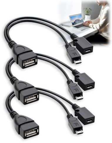 3 Packs 2-in-1 Micro USB OTG Cable Adapter Power Cable Splitter for Fire Stick 4K Roku, External Hard Drives, USB Card Readers, USB Ethernet Adapter, Game Controllers, Supports Data Transfer Charging