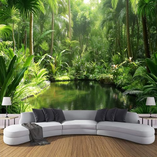 JEDTAKCT Papier Peint Panoramique Nature 150X105Cm - Revêtement Mural Décoration Salon - Forêt Lac - Paysages Tropicaux - Tableaux Muraux Tapisserie Photo Trompe L'Oeil Pour Chambre