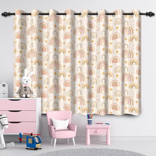 ggaimwf 107x160cm Cartoon-Regenbogen Verdunkelungsvorhang fürs Kinderzimmer Boho-Stil Stern Bunt Fantasiehimmel Ösenvorhänge Fenstervorhänge für Baby Mädchen Spielzimmer Wohnzimmer,2 paneel