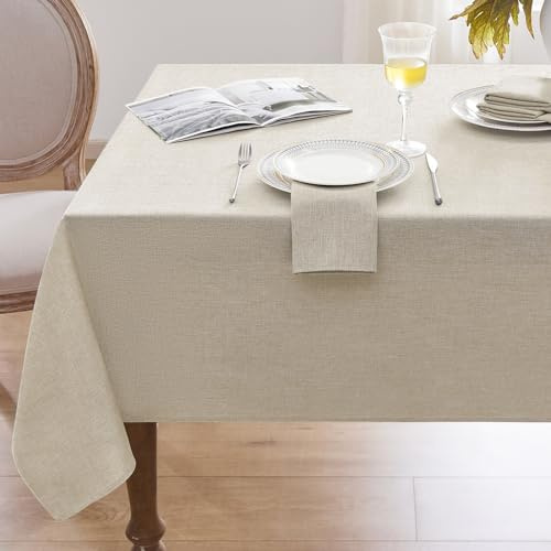 Softalker bordsduk tvättbar 220 x 160 cm rektangulär tillverkad av 210 GSM linneutseende bordsduk avtorkningsbar vattenavvisande trädgårdsduk beige bordsduk för höst, utomhus, fest, födelsedag, jul