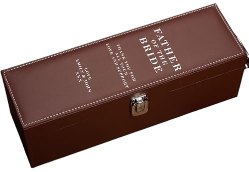 ukgiftstoreonline Personalised Father of the Bride Leather Wine Box Set with Accessories, Premium Gift Box with Corkscrew, Wine Pourer, Cutter and Ring