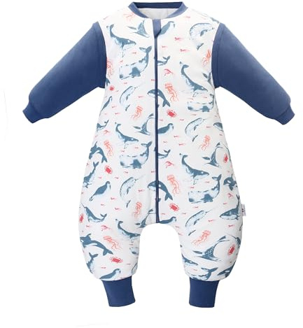 Miracle Baby Sacco Crescita 2.5TOG Invernale per Bambini Pigiama in Cotone Morbido e Caldo con Maniche Staccabili, Abbigliamento Unisex per il Tempo Libero (Blu-Animali marini, L/100(2-4Y))