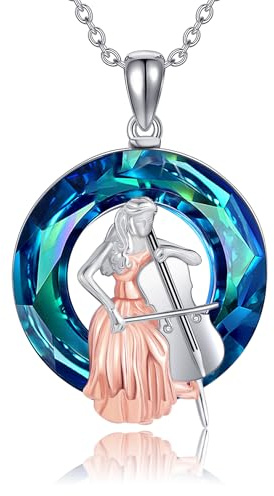 HUKKUN Collier musical en argent sterling et cristal pour violoncelle - Cadeau pour femme