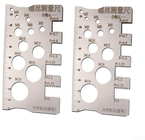 Eawfgtuw Medidor de paso de rosca, Herramienta de medición de tornillo, Medidor de rosca métrica, Regla de paso de pernos, Rosca de tuerca, Calibre de acero inoxidable, Herramienta de medición de