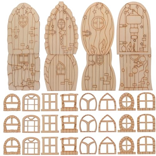 SUPVOX 64pezzi Porta in Legno Per Casetta Delle Fate Porta in Miniatura Vuota Per Casetta Delle Fate Accessori Per Giardino Miniatura Legno Mini Per Delle