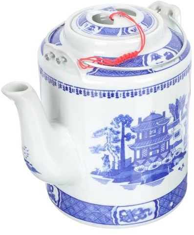 TOBBOMEY Théière Grosse Capacité 1,5 l En Porcelaine Bleue Et Blanche Traditionnelle, Bouilloire Pratique Anse Unique, Usage Domestique Et Restauration, Service à Thé Rétro Pour Salon De Thé