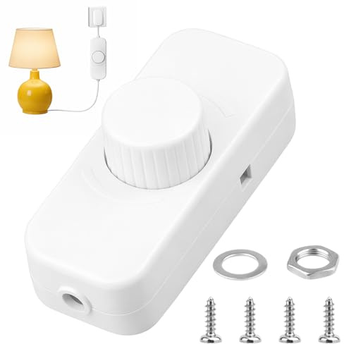 Inline LED Dimmer Switch 1 Gang, 220V-240V, Trailing Edge Rotary ON/Off Dimmer Light Switch Dimming Knob Control for Home 3-100W Dimmable LED Ceiling Incandescent Halogen Bulbs Table Lamps (White)