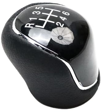 Luotahric Pomo Para Palanca Cambios 6 Velocidades con Marcha Atrás para Ford C-Max Focus Y Kuga con Aplicaciones Cromadas Y Mango de Piel Sintética