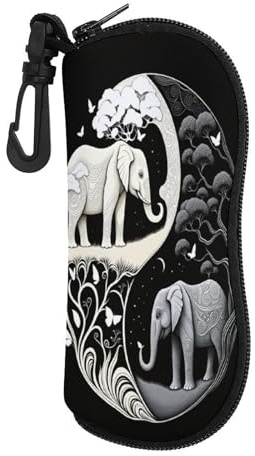 XBCLLVY Yin Yang Tai Chi Elephant Sunglasses Case with Belt Clip Ultra Light Neoprene Zipper Soft Padded Glasses Eyeglass Case for Women Men