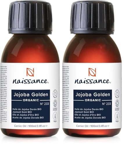Naissance Jojobaöl Gold BIO (Nr. 233) - 100ml - Kaltgepresst Gesichtsöl für Haare, Wimpern Haut, Körperöl für Massage und Kosmetik (Packung mit 2)