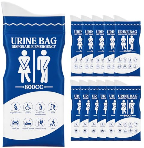 12 Stück Urinbeutel für Unterwegs, 800 ml Urinbeutel für Männer Frauen | Einweg Notfall Urinal fürs Auto, für Camping, Reisen, Auto Stau, Outdoor