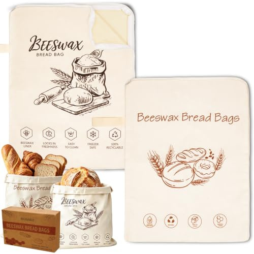 benlidoner Brotbeutel 2er-Set, 41x31cm Bienenwachs Brotbeutel | Wiederverwendbare Brottüten für Brotaufbewahrung, Lagerung von Backwaren