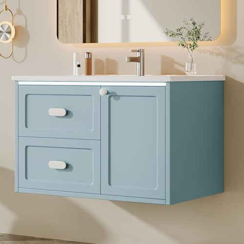 Coolywood 76 x 46 x 51 cm, mobile sospeso da bagno, completamente laccato, lavabo integrato (blu)