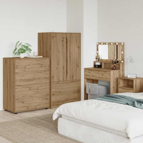 Nusvialune Förvaringsskåp Artisan-ek av trämaterial 80 x 48 x 105 cm med 4 lådor, låsbart, perfekt för vardagsrum, kontor, hall, källare, verkstad för praktisk förvaring