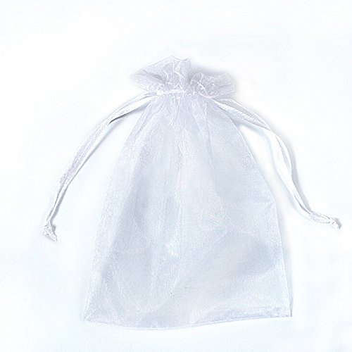 PLECUPE 100 Stück Organzasäckchen 9x12 cm, Organzabeutel Tunnelzug Hochzeit Säckchen, Schmuckbeutel Säckchen Geschenkbeutel für Geschenke Schmuckaufbewahrung Verpacken - Weiß