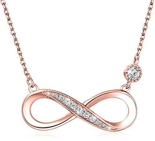 Billie Bijoux 925 Sterling Silber Halskette Endless Love Infinity Herz Anhänger weißes Gold überzogene Diamant Frauen einstellbare Halskette (Rose Gold)