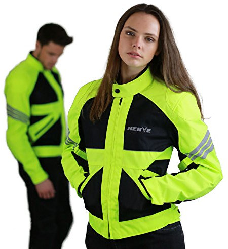 Nerve Shop Dünne Motorradjacke -Go- Motorrad Sommerjacke Protektorenjacke Damen Sommer Jacke Kurz Elegant Leicht Textil Mesh - schwarz-neon-grün-gelb - XL