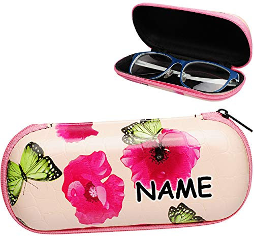 alles-meine.de GmbH Brillenetui/Brillenbox - Schmetterlinge & Blumen - rosa & pink - inkl. Name - Hardcase/Hartschale - extrem stabil - Etui für Brille oder andere Kleini..