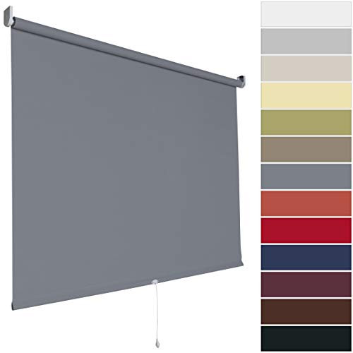 Springrollo Rollo Fenster | Stoff Blickdicht lichtdurchlässig | 13 Farben | Breite 62-202 cm Höhe bis 180 cm | Mittelzugrollo Schnapprollo anschraubbar (Größe 162 x 180 cm, Farbe Dunkelgrau, Grau)