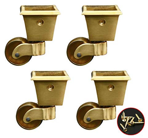 Set di 4 Ruote Piroettanti A Tazza Quadrate in Ottone Con Viti, Senza Rumore per Mobili, Portanti 150 kg, Adatte per Piedi per Piano, Tavoli