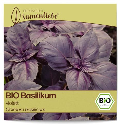 Samenliebe BIO Basilikum Samen alte Sorte Violett aromatische Gartenkräuter Küchenkräuter rot 500 Samen samenfestes Kräuter Saatgut für Küche indoor und Balkon Garten BIO Kräutersamen
