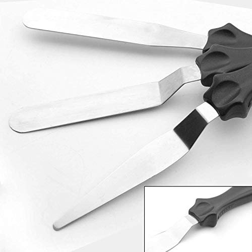 pragatishop 3-Pc Premium Palette Knife Set Angled Stainless Steel with Non-Slip Handle and Top Value, Quality & Precision for Decorating, Frosting Pastries & Cupcake
