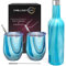 CHILLOUT LIFE Stainless Steel Wine Tumblers 2 Pack 12 oz & 1 Insulated Wine Bottle - Double Wall Vacuum Insulated Wine Cups with Lids and Straws Set - Ocean Marble