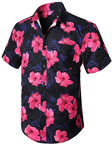 Enlision Chemise Hawaïenne Homme Manches Courtes Fleurs Ananas Jungle Chemises Hawaïennes Funky Imprimé Hawaii pour Plage Vacances avec Poche-Avant