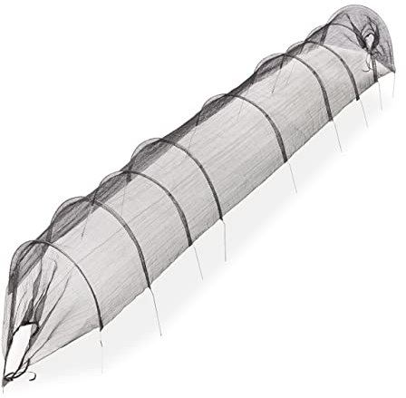 Relaxdays Plan Invernadero Túnel de Malla, 5m, Microtúnel contra Plagas, Red Fina, para Arriates, con Arcos y Piquetas, Negro, Acero