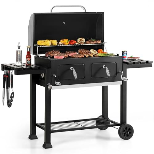 Sophia & William Extra Large Charcoal Grills with 794 SQ.IN Cooking Area | Outdoor Barbecue Grill Heavy Duty with 2 Individual Lifting Charcoal Tray and Foldable Side Table,BBQ Outdoor Cooking, Black