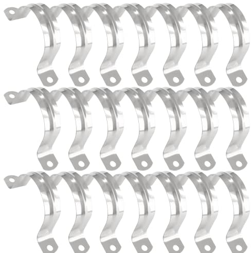 Kemcatui 50 Pcs 2 Inch Conduit Clamp, Stainless Steel Pipe Strap Two Hole U Bracket, Pipe Clamp Tension Clip Assortment Kit, Strap Clamp for Rigid Pipe Wire Cord