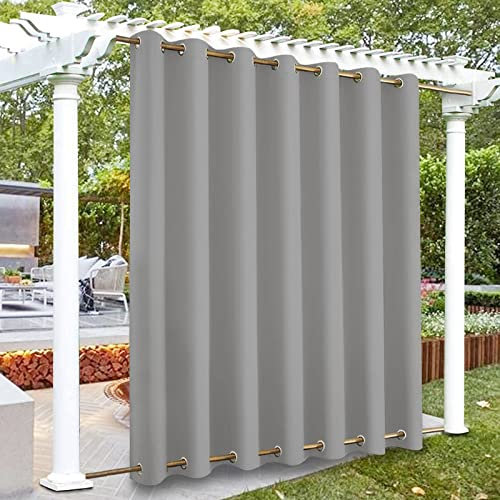 ADOORO Outdoor Vorhang Wetterfest Outdoor Vorhänge Wasserdicht Mit Ösen Oben Und Unten,Verdunkelungsvorhang Blickdich Sichtschutz Sonnenschutz Vorhang Für Balkon Terrasse,165x305 cm(BxH),Grey
