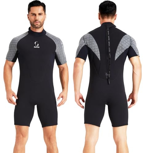 Traje de Neopreno para Mujer Cremallera Trasera Traje de Neopreno Corto Hombres Traje de Neopreno de Manga Corta de 3 mm para Surf Natación Kayak Snorkel Piragüismo Buceo