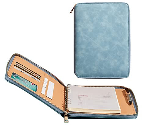 Schreibmappe A5 Konferenzmappe Leder Dokumentenmappe Mit Reißverschluss Geschäfts Organizer Mit Schreibblock Kartenhalter Stifthalter Für Damen Und Herren (Color : Blue 1)