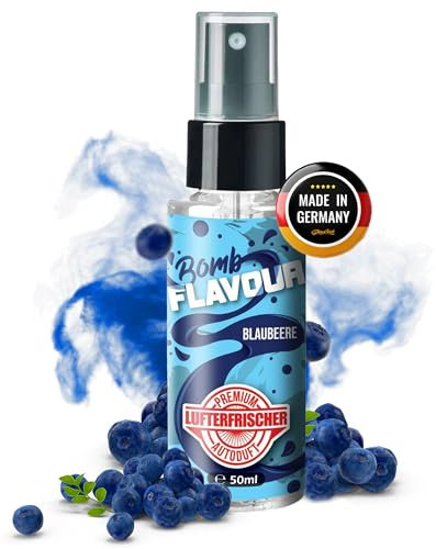 ShinyChiefs FLAVOUR BOMB Blaubeere - Autoduft mit Blaubeer-Geruch - Premium Lufterfrischer und Auto Parfüm für den Innenraum, neutralisiert Gerüche im Auto, hochergiebig, Pumpsprühflasche, 50ml