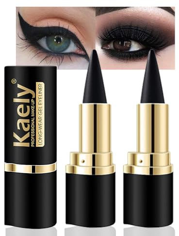 Kaely 2Pcs Gel Eyeliner Pencil, Natural Black Eyeliner Cream, Liquid Eye Liner Pencils for Older Women Waterproof, Smoky Eyeshadow Palette Goth Halloween Makeup Kit, delineador de ojos contra el agua