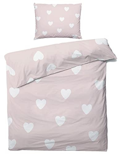ZDABAOEC Herzen Kinderbettwäsche 100x135 Mädchen, Weiche Microfaser Kinder Baby Bettwäsche 2er Set - 1 Bettbezug + 1 Kissenbezug 40x60, mit Reißverschluss, Wende Motiv