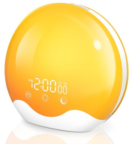 Laliled Lichtwecker,Tageslichtwecker Doppelalarme,Sunrise Licht Wecker mit Sonnenaufgang Sonnenuntergang Simulation,Wake Up Light Wecker Licht mit 5 Alarmton FM Snooze,Nachttischlampe für Kinder
