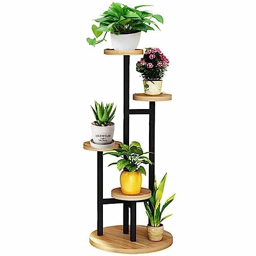 YWQJL Étagère Plante Metal,Bois étagère à Plantes échelle à Fleurs étagère à Fleurs Supports de Pots Porte Plante 5 Niveaux，93cm intérieur Exterieur extérieure étagère Plante