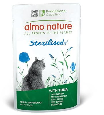 Almo Nature Functional - Sterilised - Wet Food for Adult and Mature, Sterilised or Less Active Cats - with Tuna - Low Fat Content, Hydrating - 70g (Pack of 30)