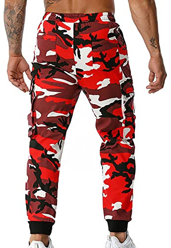 HAOLEI Tracksuit Bottoms Men Loose Fit Camo Cargo Pants UK Elasticated Waist Combat Trousers Casual Camouflage Cuffed Joggers Bottoms Outdoor Work Utility & Safety Trousers with Multi Pockets