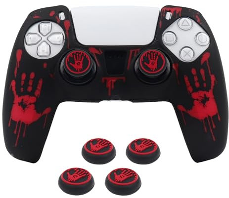 RALAN Skin per controller di impronte digitali laser con 4 impugnature per pollice per PS5, custodia protettiva in silicone antiscivolo compatibile per PS5 joystick gamepad wireless/cablato