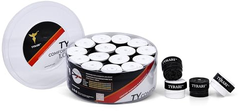 TYRARI Ty Comfort 1.0 Overgrip 30 Pack (Black & White) - Designed for Comfort, Sweat Absorbing, Tacky, Durable Over Grip for Tennis, Pickleball, Badminton, Paddle, Squash and Other Racket Handles