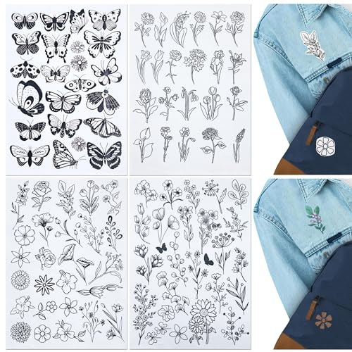 Yayatty 100 Stück Stickvorlagen Stickvlies Wasserlöslich Selbstklebend Stickaufkleber Stickvorlagen Wasserlöslich für Stickereianfänger Handnähen DIY Kleidung Rucksack Hüte