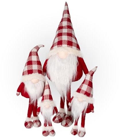 Lemodo Weihnachtswichtel aus Stoff| Wichtel Figur im 4er Set | Tomte mit Karierter Mütze | GNOME als schöne Weihnachtsdeko | Wichtel Deko für drinnen