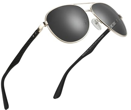 ZENOTTIC Pilot Sonnenbrille Herren Polarisiert Leichter Carbonfaser Rahmen | UV400 Schutz Kratzfeste Linsen Robuster Metallrahmen Weiche Silikon Nasenpads ideal für Autofahren und Outdoor-Aktivitäten