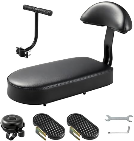 Zacro Kids Bike Seat Set, Comfort Bike Seat with Backrest, Wide Child Bicycle Rear Seat Cushion Back Safety Armrest Handrail Feet Pedals, Children Bicycle Back Seat for Over 5 Years Old