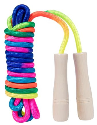 SCBOY Corda per Saltare Con Manico in Legno 280CM Regolabile, Colori Arcobaleno - Ideale Come Regalo per Bambini