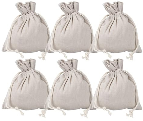 Ideen mit Herz Stoffbeutel mit Zugband | Geschenkverpackung | Gastgeschenk | Hochzeit | Aufbewahrung Kleinteile | 17 cm x 19 cm | Jute natur | 6 Stück