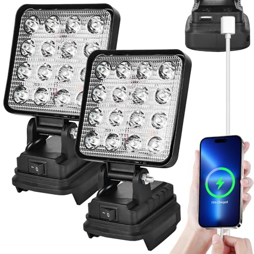 2 Batterier LED-Arbetslampa för Makita 18 V, 27 W Byggspotlight Med USB-Laddning, Bärbar Strålkastare för Byggarbetsplats